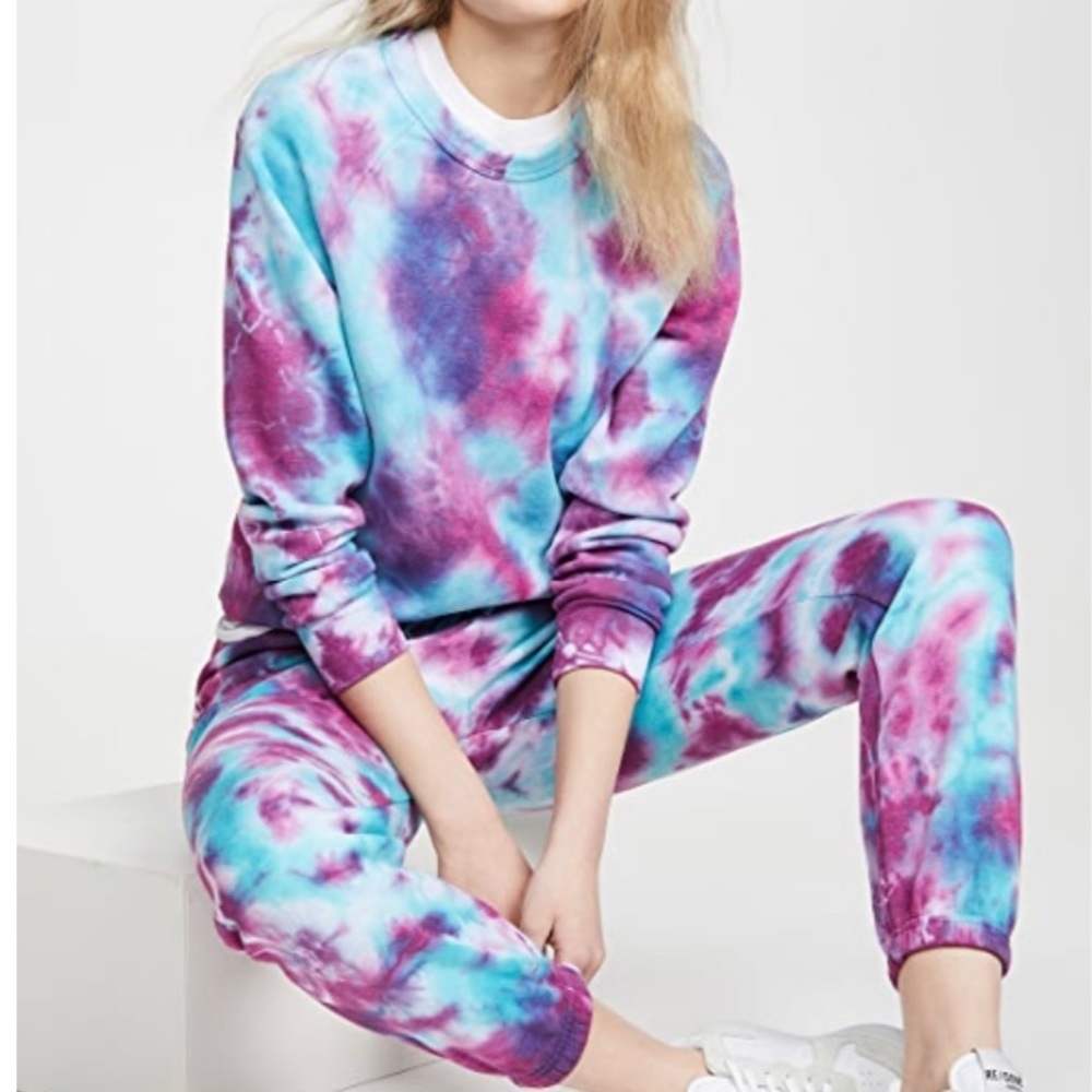 Aviator Nation Women’s Tie Dye Sweatshirt and Sweatpants - Turquoise XS